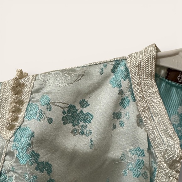 Kaftan Elegance Moroccan Satin Jacquard Caftan Maxi Blue White 54" M - Picture 7 of 10